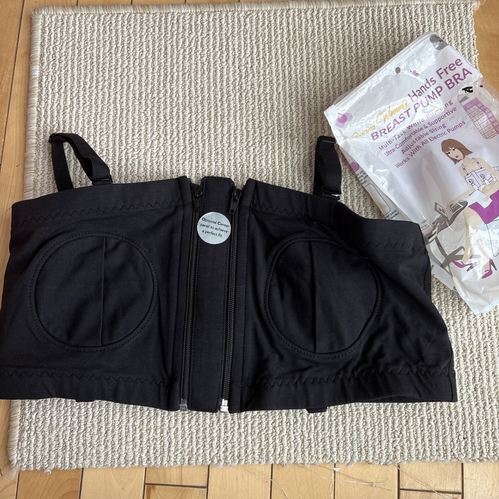 NEW Simple Wishes Adjustable Hands Free Pumping Breast Pump BRA Black  L to plus
